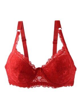 GYCL Ultrathin Underwire Push Up 3/4 Lace Bra, Red size Large 38B